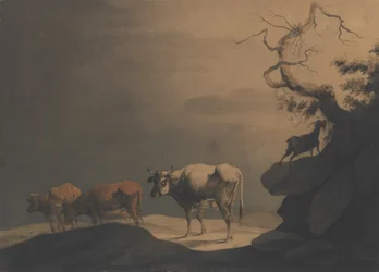 Kühe und eine Ziege in einer Landschaft