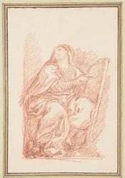 Sitzende Figur mit Tafel