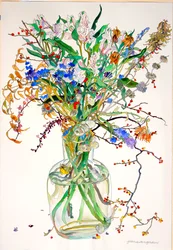 Alstroemeria, Statice, Silberblatt, Ringelblume, Trockene Blätter, Beeren