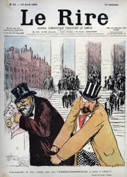 Die unvergleichliche, die wahre, die einzige Goldmine, der ewige Gogogofountain, ich gebe ein Testament - Zeichnung von Jean Veber (1868-1928) Le rire du 13 avril 1895
