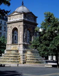 Architektur: Ansicht des Brunnens der Unschuldigen. Entworfen von den Architekten Jean Goujon, Augustin Pajou und Pierre Lescot (1546-1549)