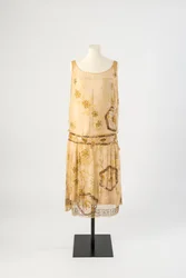Zitronengelbes Seidenchiffon-Abendkleid mit Perlenstickerei, 1927