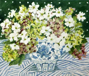 Kosmos und Hortensien in einer chinesischen Vase, 2013