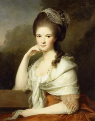 Porträt einer Dame, sitzend, halbfigur, in einem braunen Kleid und einem weißen Schal, 1778