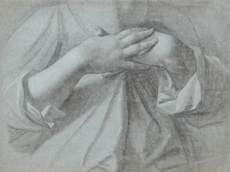 Studie eines Paares Hände, über der Brust gekreuzt