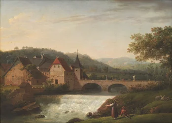 Die Brücke und der Wasserfall bei Dornach, Schweiz
