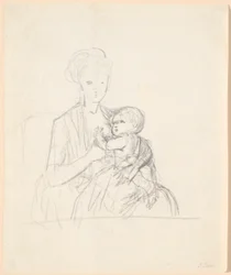 Entwurf für das Porträt der Gräfin Sophie Magdalene Raben, geborene von Qualen, mit ihrem ältesten Sohn, geboren 1784