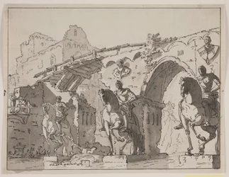 Fantastische Brücke mit Reiterstatue