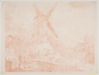 Italienische Landschaft mit Windmühle