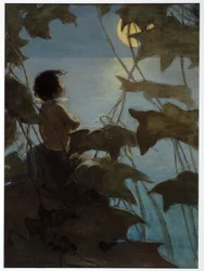 Er schaute auf den breiten gelben Mond und dachte, dass sie ihn ansah, aus The Water Babies von Charles Kingsley, veröffentlicht 1916