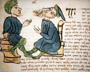 Judentum: Darstellung des Lernens eines Rabbiners. Manuskript aus dem 15. Jahrhundert. Biblioteca Palatina, Parma