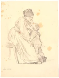 Eine Mutter stillt ihren 4-5 Jahre alten Sohn