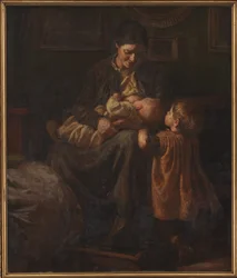 Die Frau des Künstlers mit zwei Kindern