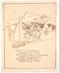 Entwurf zur letzten Illustration mit den Engelkindern im Boot