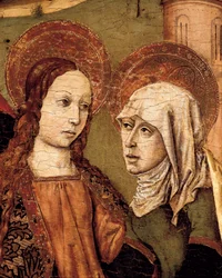 Altarbild der Heimsuchung, Die Jungfrau trifft Elisabeth, (Detail)