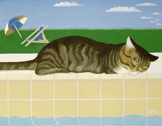 Getigerte Katze an einem Pool