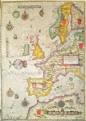 Eine allgemeine Karte und Beschreibung der Seeküsten Europas und der Navigation in diesem Buch enthalten (handkolorierter Stich)