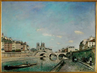 Die Seine und Notre-Dame de Paris, Blick vom Quai des Grands Augustins mit der Pont Saint Michel
