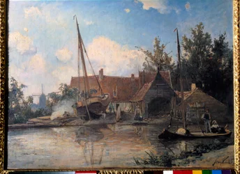 Niederländische Landschaft mit einem großen Boot