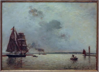 Einfahrt in den Hafen von Honfleur bei Sonnenaufgang