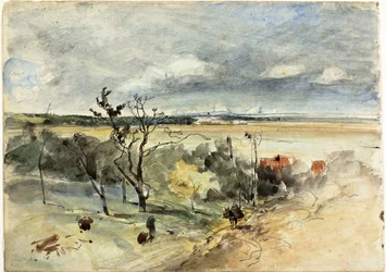 Landschaft mit Mann auf einem Esel (recto) Zwei Frauen in einem Café (verso)
