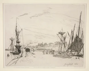 Blick auf den Hafen von der Eisenbahn in Honfleur