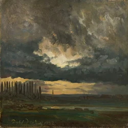 Sturmwolken über Pappeln an der Elbe