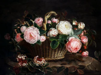 Stillleben mit Rosen und Geißblatt
