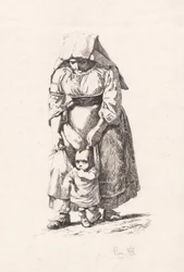 Eine Bäuerin aus Civitella, die ihr kleines Kind an der Leine führt