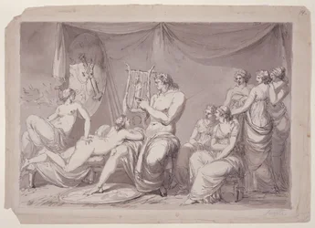 Achilles in seinem Zelt mit Gefangenen
