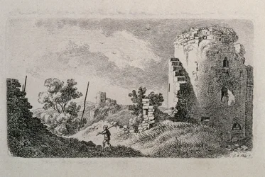 Ruine eines Schlosses mit Mann