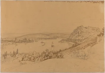 Blick auf Koblenz mit dem Rhein und Festung Ehrenbreitstein (recto); Blick auf das Heidelberger Schloss (verso)