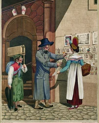 Ein Straßenhändler von Volksballaden und Drucken, ein Schusterlehrling, aus einer Serie von Wiener Typen um 1810