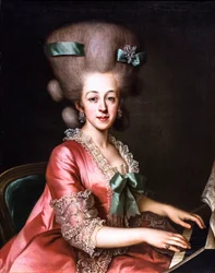 Porträt einer Dame, die Cembalo spielt, letztes Viertel des 18. Jahrhunderts
