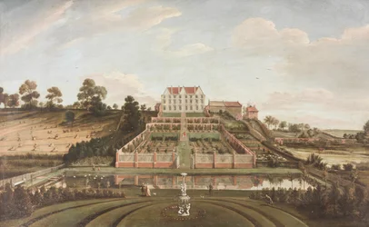 Niederländisches Herrenhaus mit Garten, 1730