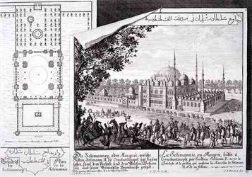 Plan und Ansicht der Suleymaniye-Moschee, Istanbul, aus 