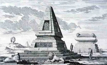 Pyramiden, die das Grab von König Sotis von Ägypten markieren, gefunden in den Ruinen von Heliopolis, aus 