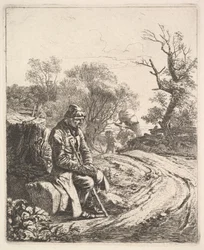 Ein alter Mann sitzt am Straßenrand, 1818
