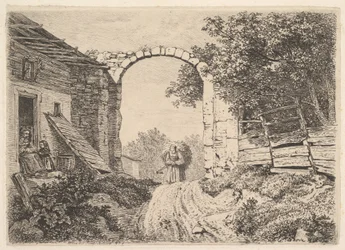Mädchen mit einer Ladung Heu, außerhalb von Thorbogen