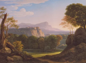Italienische Landschaft mit Schloss auf einem Bergrücken