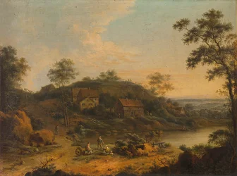 Hügelige Landschaft mit Bauernhäusern