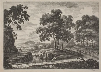 Panoramische Flusslandschaften mit Reisenden