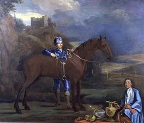 Porträt eines Rennpferdes und Jockeys, ca. 1690