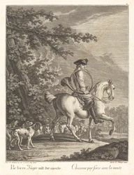 Jäger mit einem Rudel Hunde