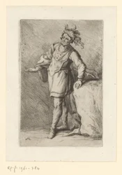 Stehender Krieger mit gefiederter Barett