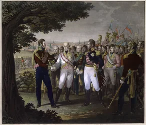 Das Treffen zwischen Kaiser Franz I. von Österreich, Alexander I. von Russland und Friedrich Wilhelm III. von Preußen in Prag am 18. März 1813