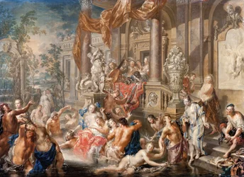 Brunnenszene vor einem Palast, ca. 1730
