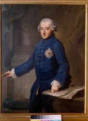 Porträt von Friedrich II. von Preußen (1712-1786). Der König von Preußen Friedrich II., genannt Friedrich der Große, war ein aufgeklärter Despot, der die Ideale des Zeitalters der Aufklärung trug. Gemälde von Johan Ziesenis (1716-1776). 1769. Frankfurt, Hi