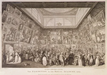 Innenansicht von Somerset House mit einer Ausstellung der Royal Academy of Arts im Jahr 1787