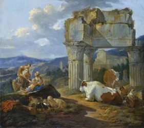 Hirtenfamilie bei den Ruinen des Vespasianstempels